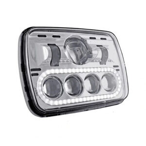 TRUX ACC TLED-H4 5" X 7" LED Projector Headlights White Aux Angel Ring HighLow